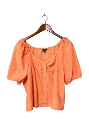 Torrid Size XL Papaya Punch Seersucker  Puff Sleeve Button Front Blouse